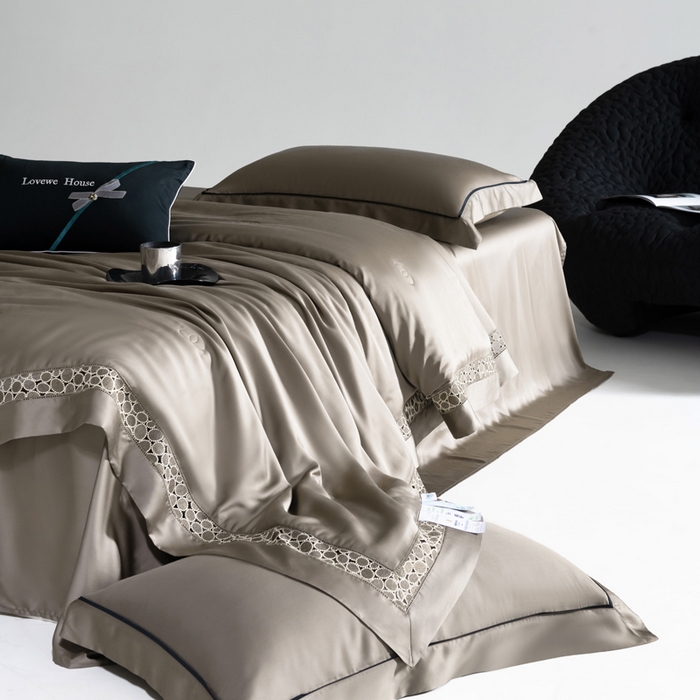 91家纺网 家纺一手货源 找家纺 若未2025 新款珍珠镂空50S兰精天丝夏被四件套 花型（天丝珍珠镂空奥黛尔） 夏被四件套 珍珠镂空奥黛尔 古铜棕