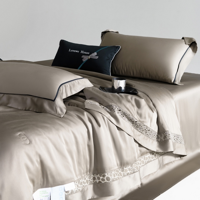 91家纺网 家纺一手货源 找家纺 若未2025 新款珍珠镂空50S兰精天丝夏被四件套 花型（天丝珍珠镂空奥黛尔） 夏被四件套 珍珠镂空奥黛尔 古铜棕