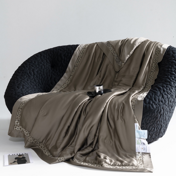 91家纺网 家纺一手货源 找家纺 若未2025 新款珍珠镂空50S兰精天丝夏被四件套 花型（天丝珍珠镂空奥黛尔） 夏被四件套 珍珠镂空奥黛尔 古铜棕