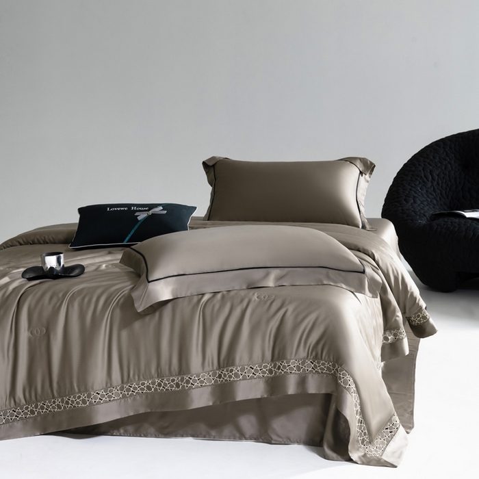 91家纺网 家纺一手货源 找家纺 若未2025 新款珍珠镂空50S兰精天丝夏被四件套 花型（天丝珍珠镂空奥黛尔） 夏被四件套 珍珠镂空奥黛尔 古铜棕