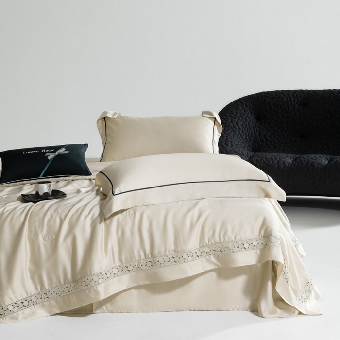 91家纺网 家纺一手货源 找家纺 若未2025 新款珍珠镂空50S兰精天丝夏被四件套 花型（天丝珍珠镂空奥黛尔） 夏被四件套 珍珠镂空奥黛尔 浅香槟