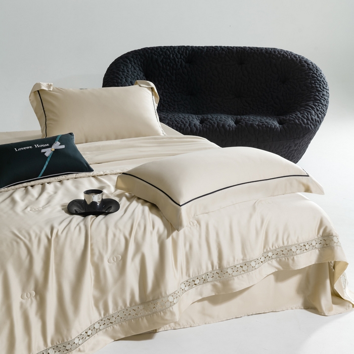 91家纺网 家纺一手货源 找家纺 若未2025 新款珍珠镂空50S兰精天丝夏被四件套 花型（天丝珍珠镂空奥黛尔） 夏被四件套 珍珠镂空奥黛尔 浅香槟