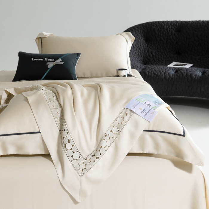 91家纺网 家纺一手货源 找家纺 若未2025 新款珍珠镂空50S兰精天丝夏被四件套 花型（天丝珍珠镂空奥黛尔） 夏被四件套 珍珠镂空奥黛尔 浅香槟