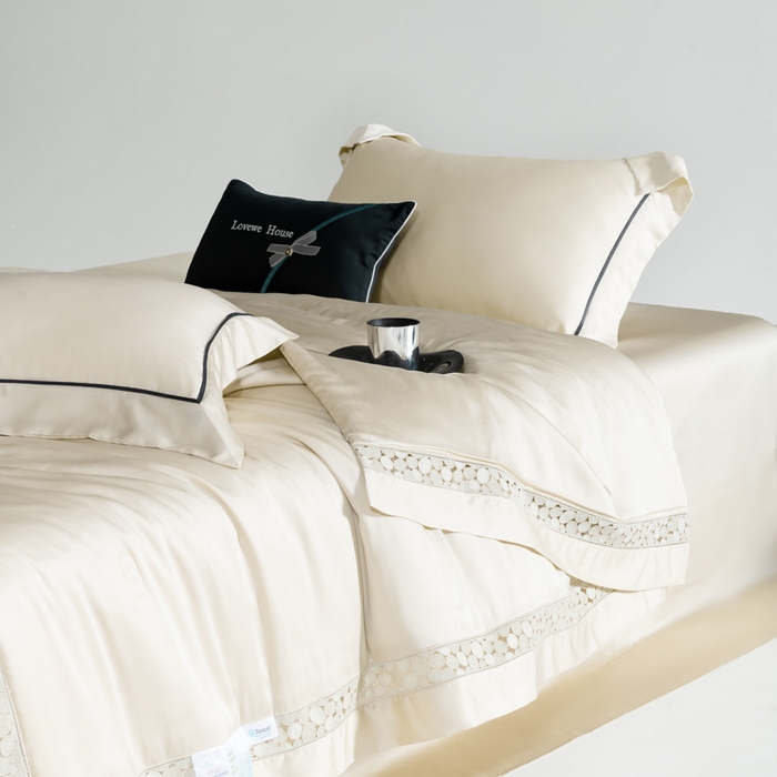 91家纺网 家纺一手货源 找家纺 若未2025 新款珍珠镂空50S兰精天丝夏被四件套 花型（天丝珍珠镂空奥黛尔） 夏被四件套 珍珠镂空奥黛尔 浅香槟