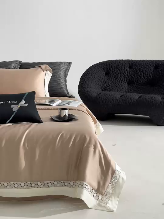 91家纺网 家纺一手货源 找家纺 若未2025 新款珍珠镂空50S兰精天丝夏被四件套 花型（天丝珍珠镂空奥黛尔） 夏被四件套 珍珠镂空奥黛尔 优雅粉