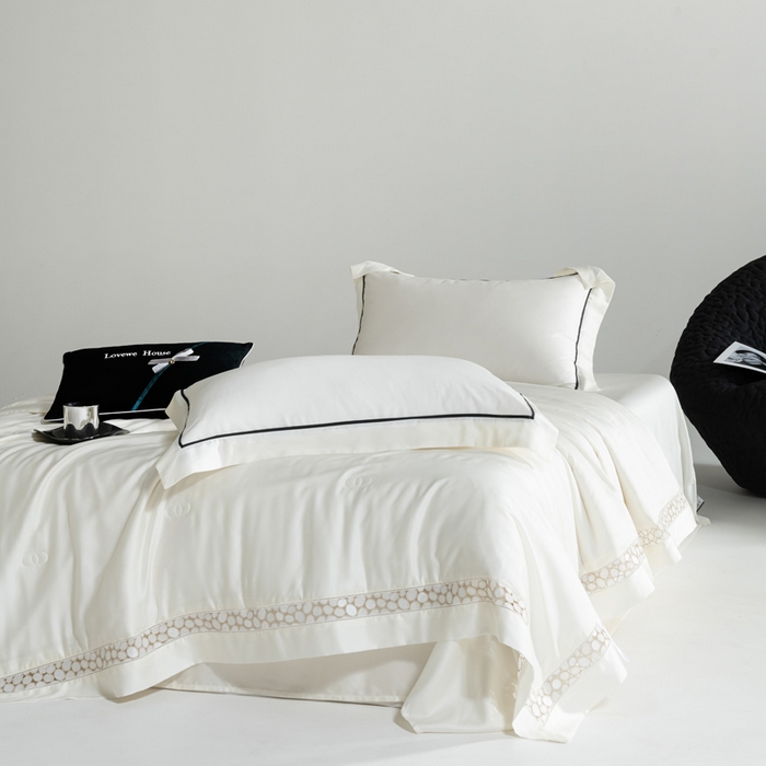 91家纺网 家纺一手货源 找家纺 若未2025 新款珍珠镂空50S兰精天丝夏被四件套 花型（天丝珍珠镂空奥黛尔） 夏被四件套 珍珠镂空奥黛尔 贵族白