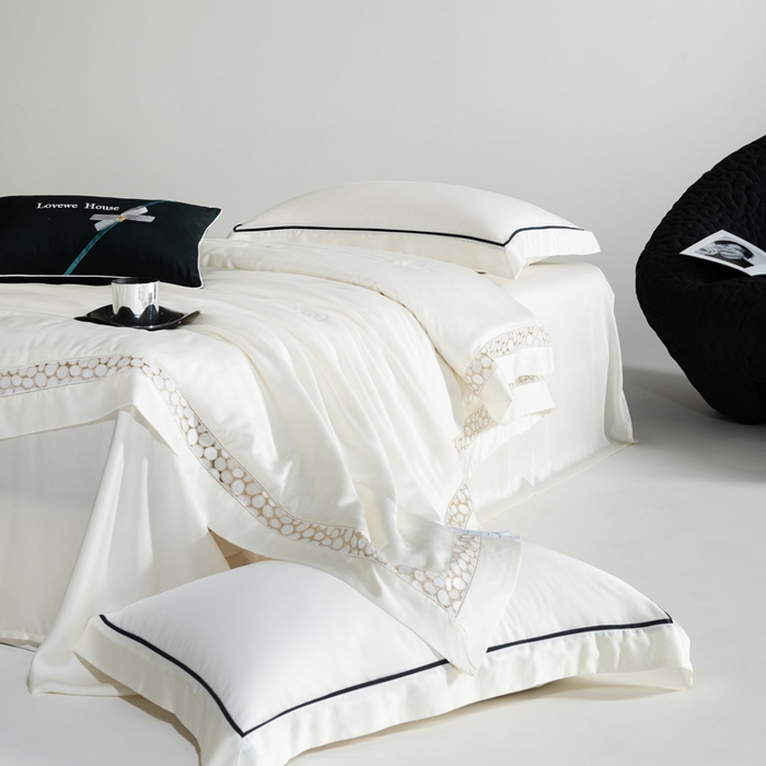 91家纺网 家纺一手货源 找家纺 若未2025 新款珍珠镂空50S兰精天丝夏被四件套 花型（天丝珍珠镂空奥黛尔） 夏被四件套 珍珠镂空奥黛尔 贵族白