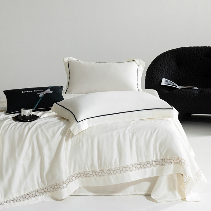 91家纺网 家纺一手货源 找家纺 若未2025 新款珍珠镂空50S兰精天丝夏被四件套 花型（天丝珍珠镂空奥黛尔） 夏被四件套 珍珠镂空奥黛尔 贵族白