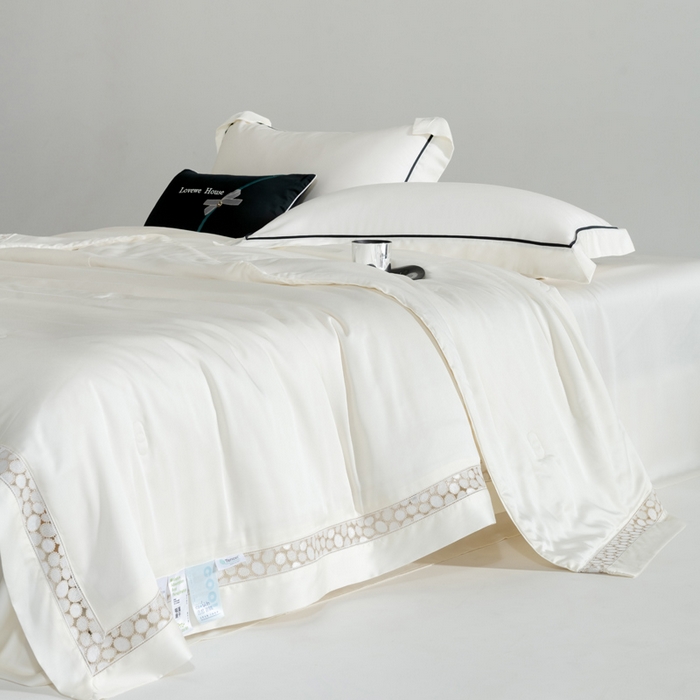 91家纺网 家纺一手货源 找家纺 若未2025 新款珍珠镂空50S兰精天丝夏被四件套 花型（天丝珍珠镂空奥黛尔） 夏被四件套 珍珠镂空奥黛尔 贵族白