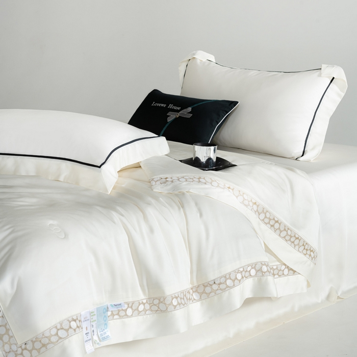 91家纺网 家纺一手货源 找家纺 若未2025 新款珍珠镂空50S兰精天丝夏被四件套 花型（天丝珍珠镂空奥黛尔） 夏被四件套 珍珠镂空奥黛尔 贵族白