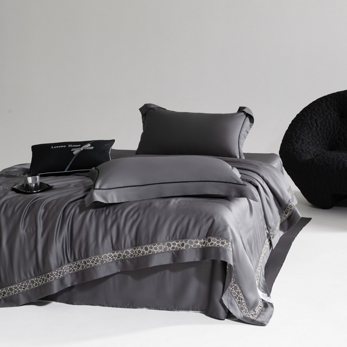 91家纺网 家纺一手货源 找家纺 若未2025 新款珍珠镂空50S兰精天丝夏被四件套 花型（天丝珍珠镂空奥黛尔） 夏被四件套  珍珠镂空奥黛尔 玄灰