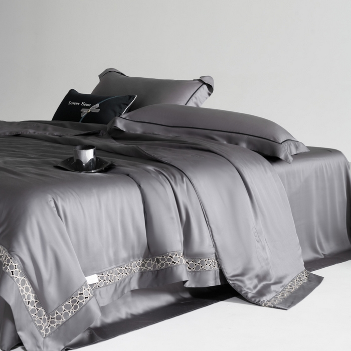 91家纺网 家纺一手货源 找家纺 若未2025 新款珍珠镂空50S兰精天丝夏被四件套 花型（天丝珍珠镂空奥黛尔） 夏被四件套  珍珠镂空奥黛尔 玄灰