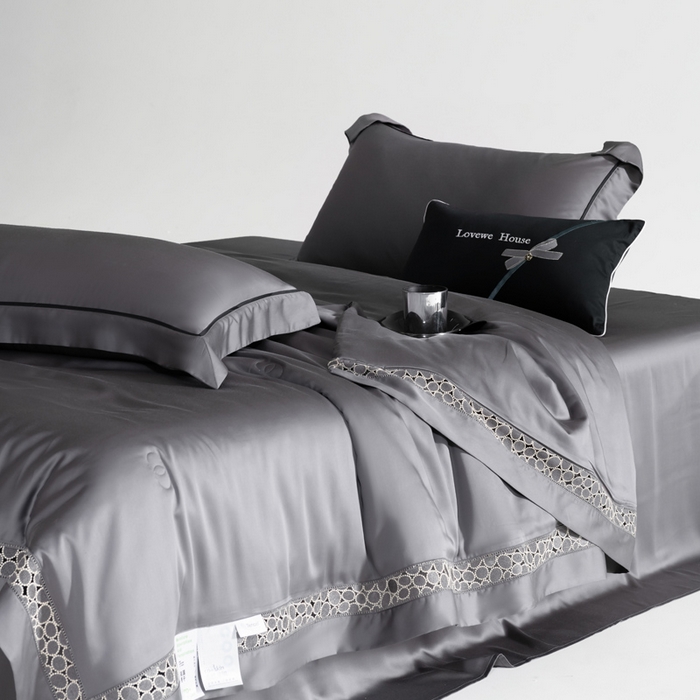 91家纺网 家纺一手货源 找家纺 若未2025 新款珍珠镂空50S兰精天丝夏被四件套 花型（天丝珍珠镂空奥黛尔） 夏被四件套  珍珠镂空奥黛尔 玄灰
