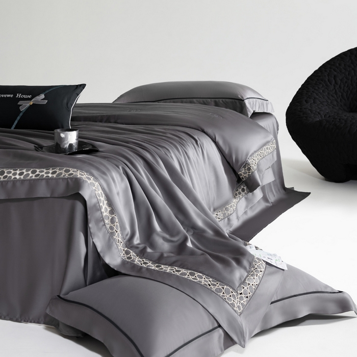 91家纺网 家纺一手货源 找家纺 若未2025 新款珍珠镂空50S兰精天丝夏被四件套 花型（天丝珍珠镂空奥黛尔） 夏被四件套  珍珠镂空奥黛尔 玄灰