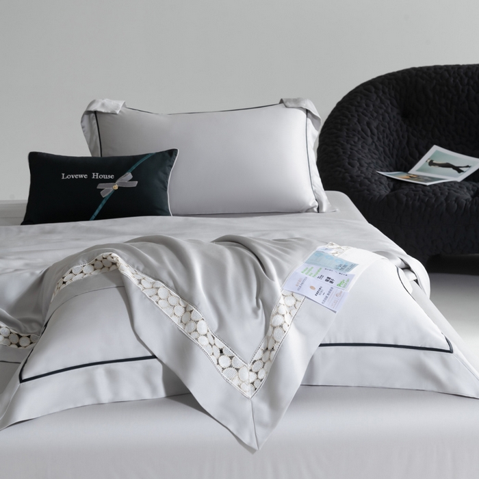 91家纺网 家纺一手货源 找家纺 若未2025 新款珍珠镂空50S兰精天丝夏被四件套 花型（天丝珍珠镂空奥黛尔） 夏被四件套 珍珠镂空奥黛尔 银灰