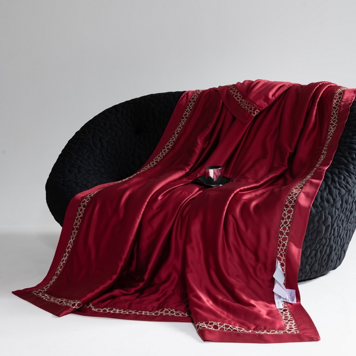 91家纺网 家纺一手货源 找家纺 若未2025 新款珍珠镂空50S兰精天丝夏被四件套 花型（天丝珍珠镂空奥黛尔） 夏被四件套 珍珠镂空奥黛尔 贵族红