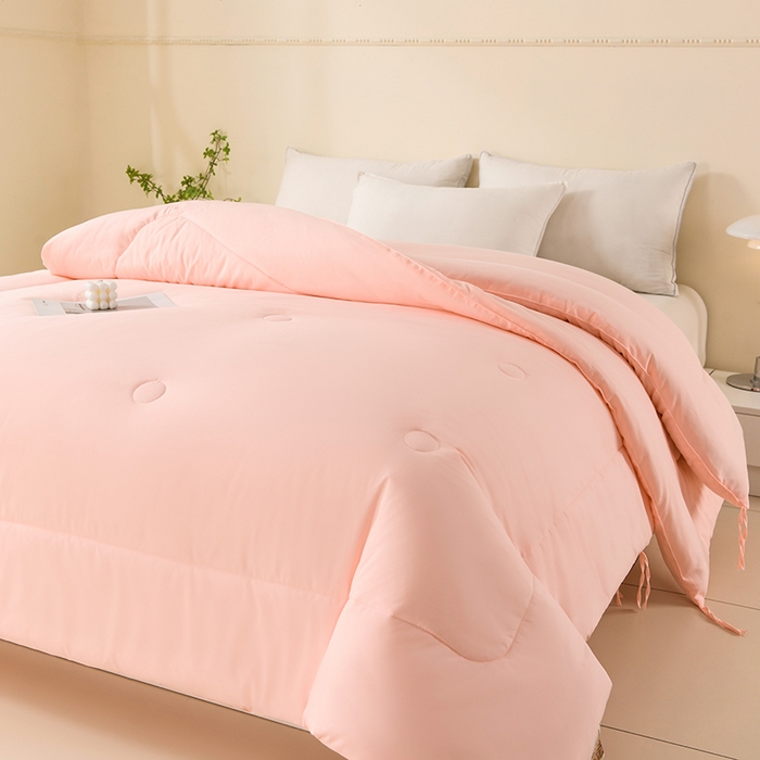 91家纺网 家纺一手货源 找家纺 招财狼家纺 2025新款亲肤舒适磨毛水洗棉子母被被子被芯 粉色