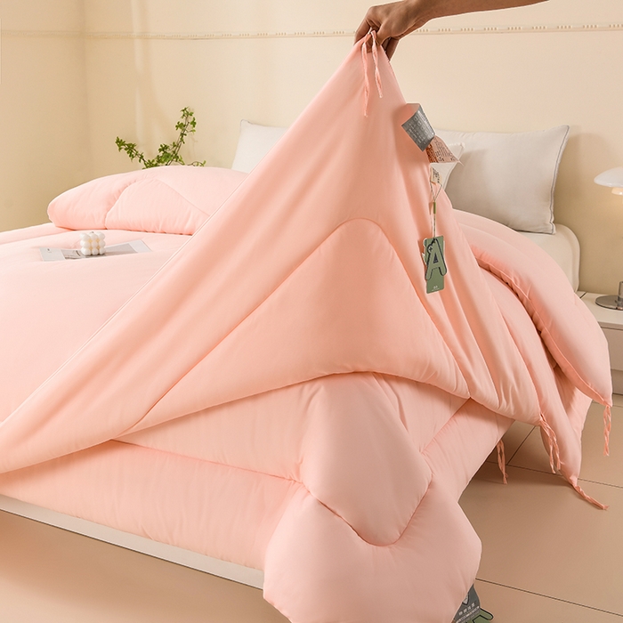 91家纺网 家纺一手货源 找家纺 招财狼家纺 2025新款亲肤舒适磨毛水洗棉子母被被子被芯 粉色