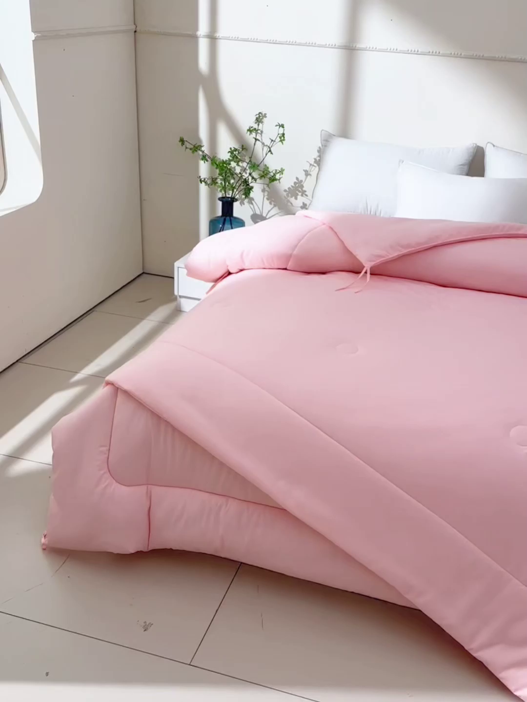 91家纺网 家纺一手货源 找家纺 招财狼家纺 2025新款亲肤舒适磨毛水洗棉子母被被子被芯 粉色