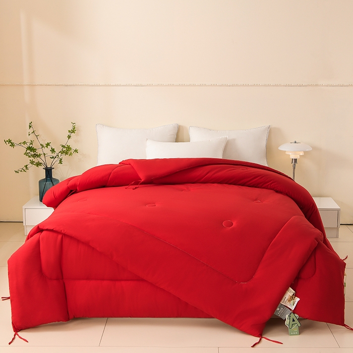 91家纺网 家纺一手货源 找家纺 招财狼家纺 2025新款亲肤舒适磨毛水洗棉子母被被子被芯 红色