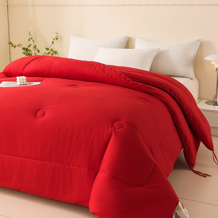 91家纺网 家纺一手货源 找家纺 招财狼家纺 2025新款亲肤舒适磨毛水洗棉子母被被子被芯 红色