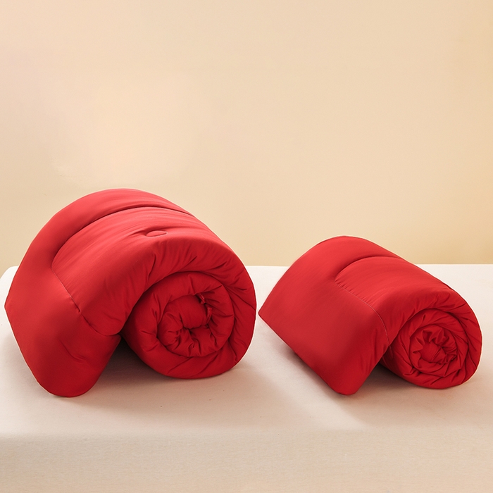 91家纺网 家纺一手货源 找家纺 招财狼家纺 2025新款亲肤舒适磨毛水洗棉子母被被子被芯 红色