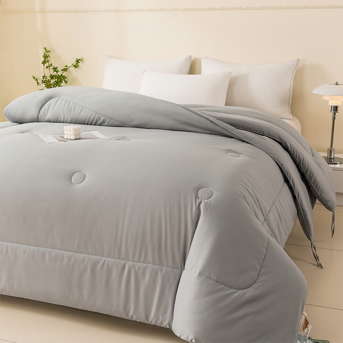 91家纺网 家纺一手货源 找家纺 招财狼家纺 2025新款亲肤舒适磨毛水洗棉子母被被子被芯 灰色