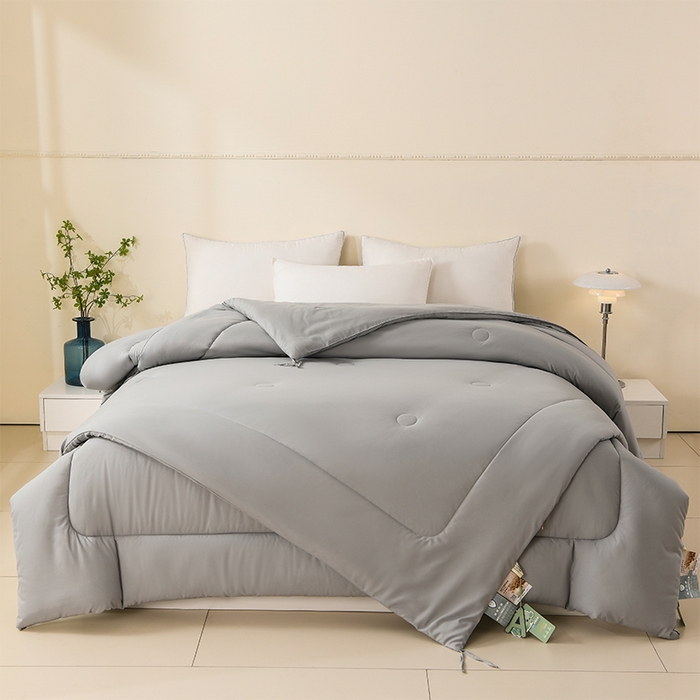 91家纺网 家纺一手货源 找家纺 招财狼家纺 2025新款亲肤舒适磨毛水洗棉子母被被子被芯 灰色