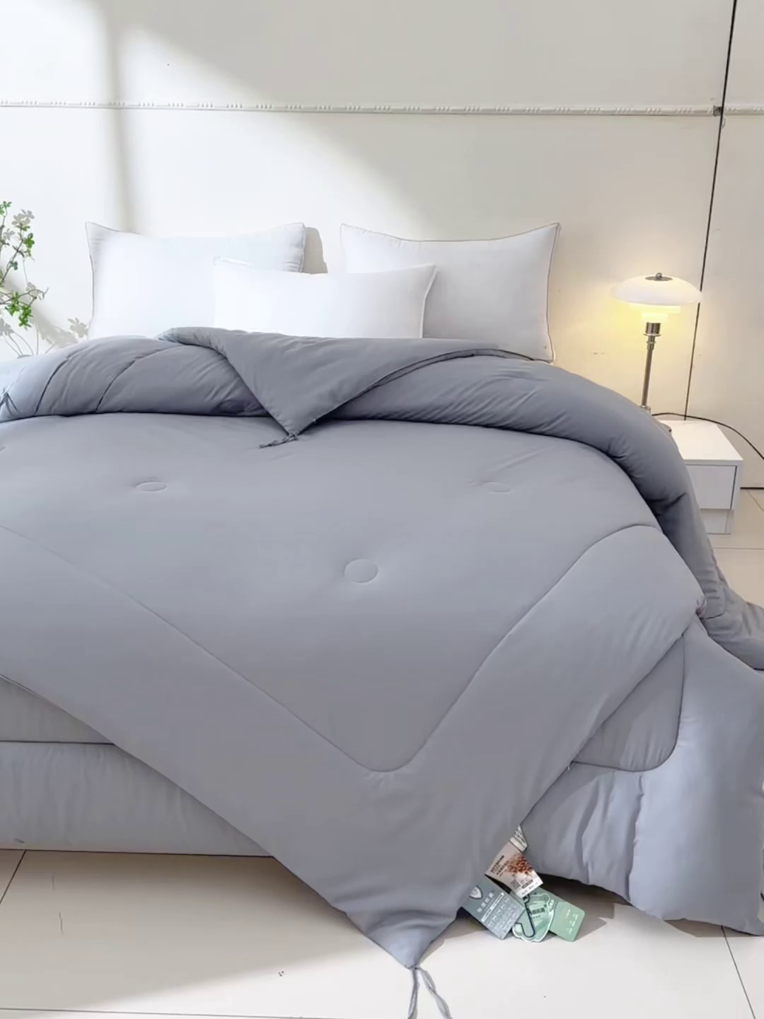 91家纺网 家纺一手货源 找家纺 招财狼家纺 2025新款亲肤舒适磨毛水洗棉子母被被子被芯 灰色