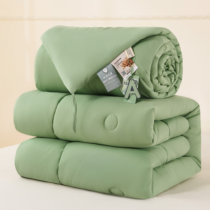 招财狼家纺 2025新款亲肤舒适磨毛水洗棉子母被被子被芯 绿色