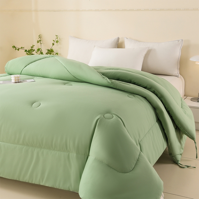 91家纺网 家纺一手货源 找家纺 招财狼家纺 2025新款亲肤舒适磨毛水洗棉子母被被子被芯 绿色