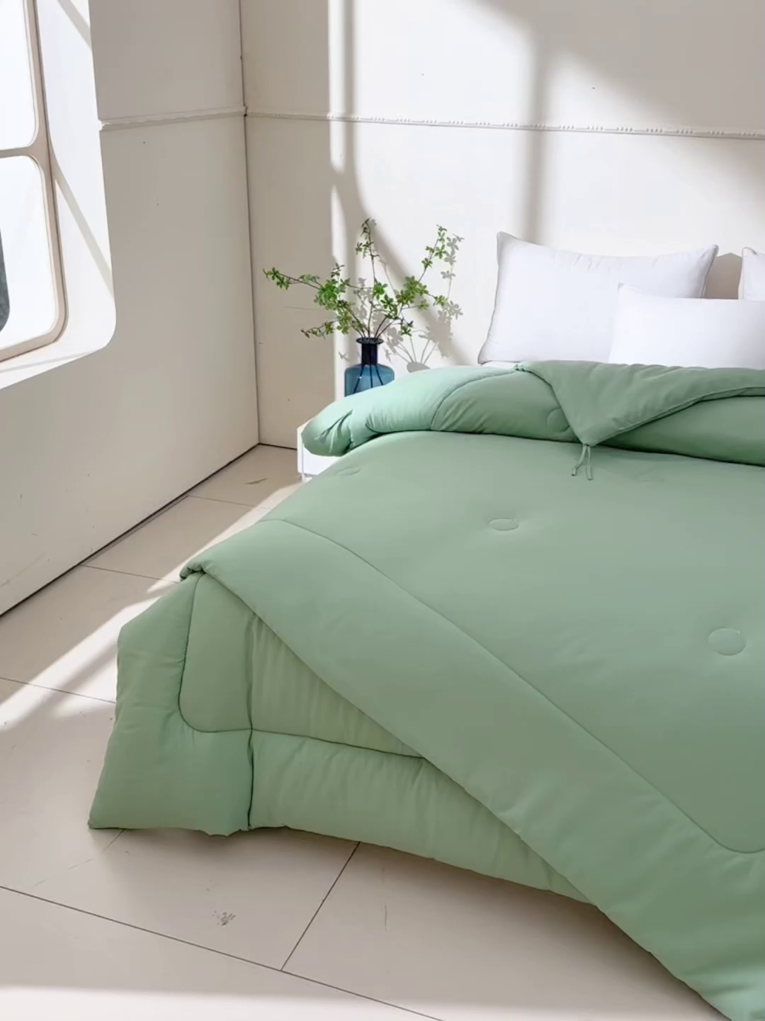 91家纺网 家纺一手货源 找家纺 招财狼家纺 2025新款亲肤舒适磨毛水洗棉子母被被子被芯 绿色