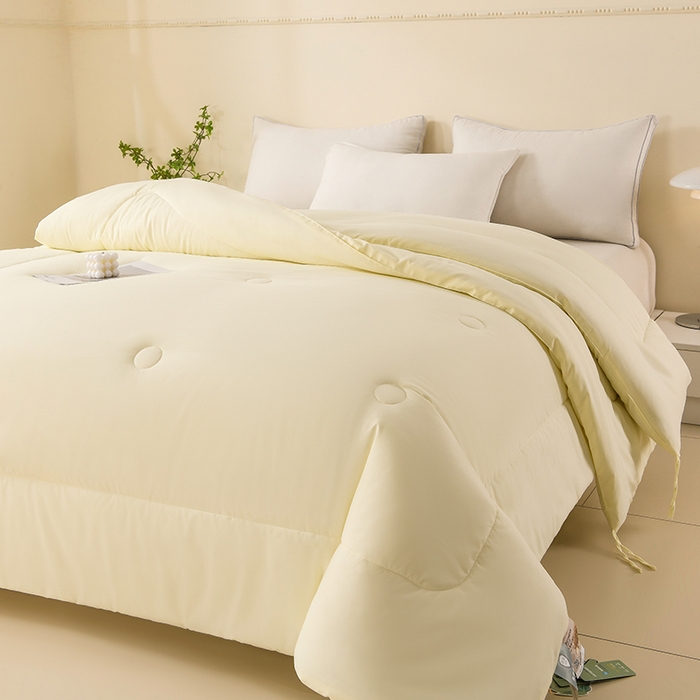 91家纺网 家纺一手货源 找家纺 招财狼家纺 2025新款亲肤舒适磨毛水洗棉子母被被子被芯 米黄