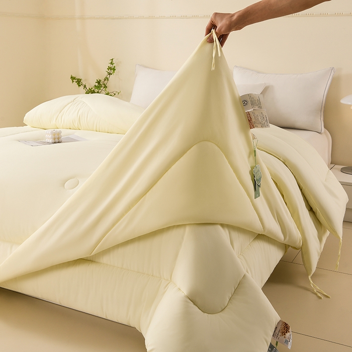 91家纺网 家纺一手货源 找家纺 招财狼家纺 2025新款亲肤舒适磨毛水洗棉子母被被子被芯 米黄