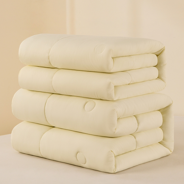 91家纺网 家纺一手货源 找家纺 招财狼家纺 2025新款亲肤舒适磨毛水洗棉子母被被子被芯 米黄