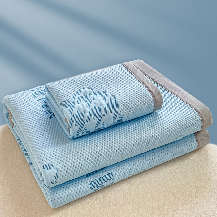 91家纺网 家纺一手货源 找家纺 耐思家纺 2025新款PE中分子凉感冰豆豆凉席三件套床单款-潮牌熊 潮牌熊-天兰