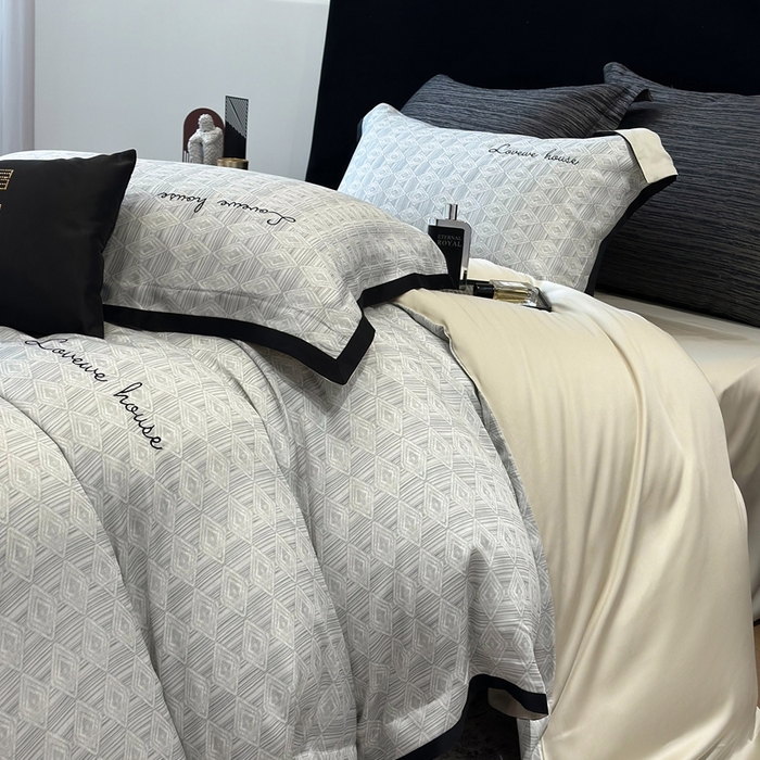 91家纺网 家纺一手货源 找家纺 灵若和森系 天丝 肌理纹-2025 50S莱赛尔天丝数码印花轻奢工艺套件 控价券后不低于368 灵若-灰