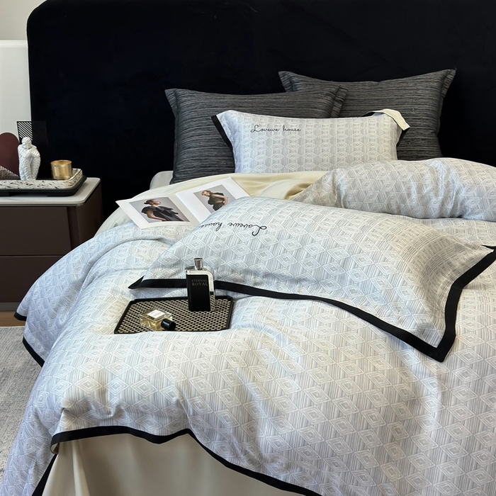 91家纺网 家纺一手货源 找家纺 灵若和森系 天丝 肌理纹-2025 50S莱赛尔天丝数码印花轻奢工艺套件 控价券后不低于368 灵若-灰