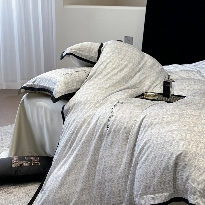 91家纺网 家纺一手货源 找家纺 灵若和森系 天丝 肌理纹-2025 50S莱赛尔天丝数码印花轻奢工艺套件 控价券后不低于368 灵若-灰