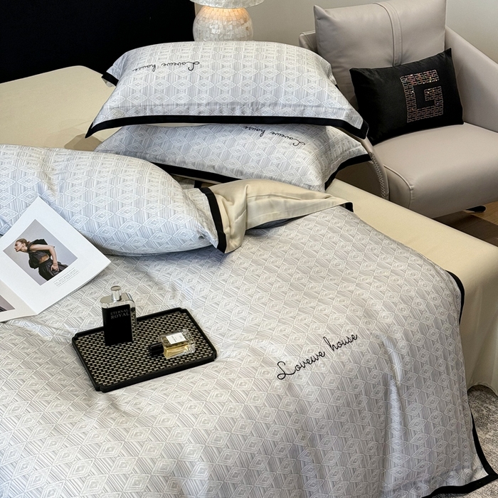 91家纺网 家纺一手货源 找家纺 灵若和森系 天丝 肌理纹-2025 50S莱赛尔天丝数码印花轻奢工艺套件 控价券后不低于368 灵若-灰