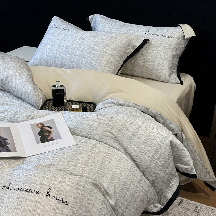 91家纺网 家纺一手货源 找家纺 灵若和森系 天丝 肌理纹-2025 50S莱赛尔天丝数码印花轻奢工艺套件 控价券后不低于368 灵若-灰