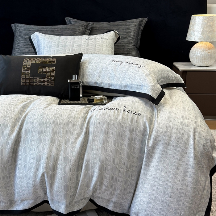 91家纺网 家纺一手货源 找家纺 灵若和森系 天丝 肌理纹-2025 50S莱赛尔天丝数码印花轻奢工艺套件 控价券后不低于368 灵若-灰