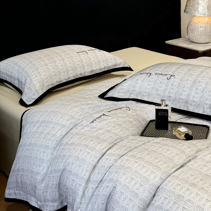 91家纺网 家纺一手货源 找家纺 灵若和森系 天丝 肌理纹-2025 50S莱赛尔天丝数码印花轻奢工艺套件 控价券后不低于368 灵若-灰