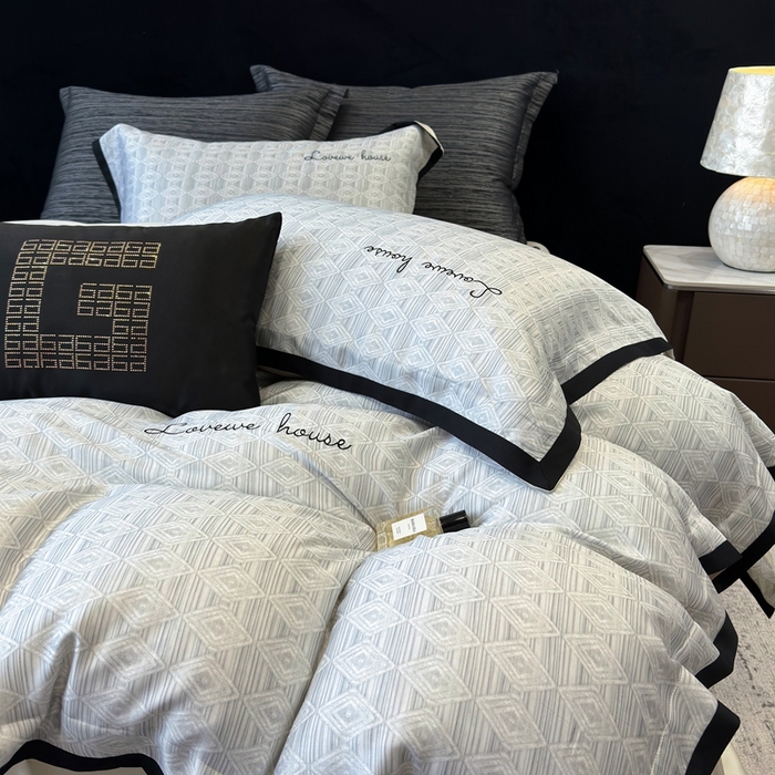 91家纺网 家纺一手货源 找家纺 灵若和森系 天丝 肌理纹-2025 50S莱赛尔天丝数码印花轻奢工艺套件 控价券后不低于368 灵若-灰