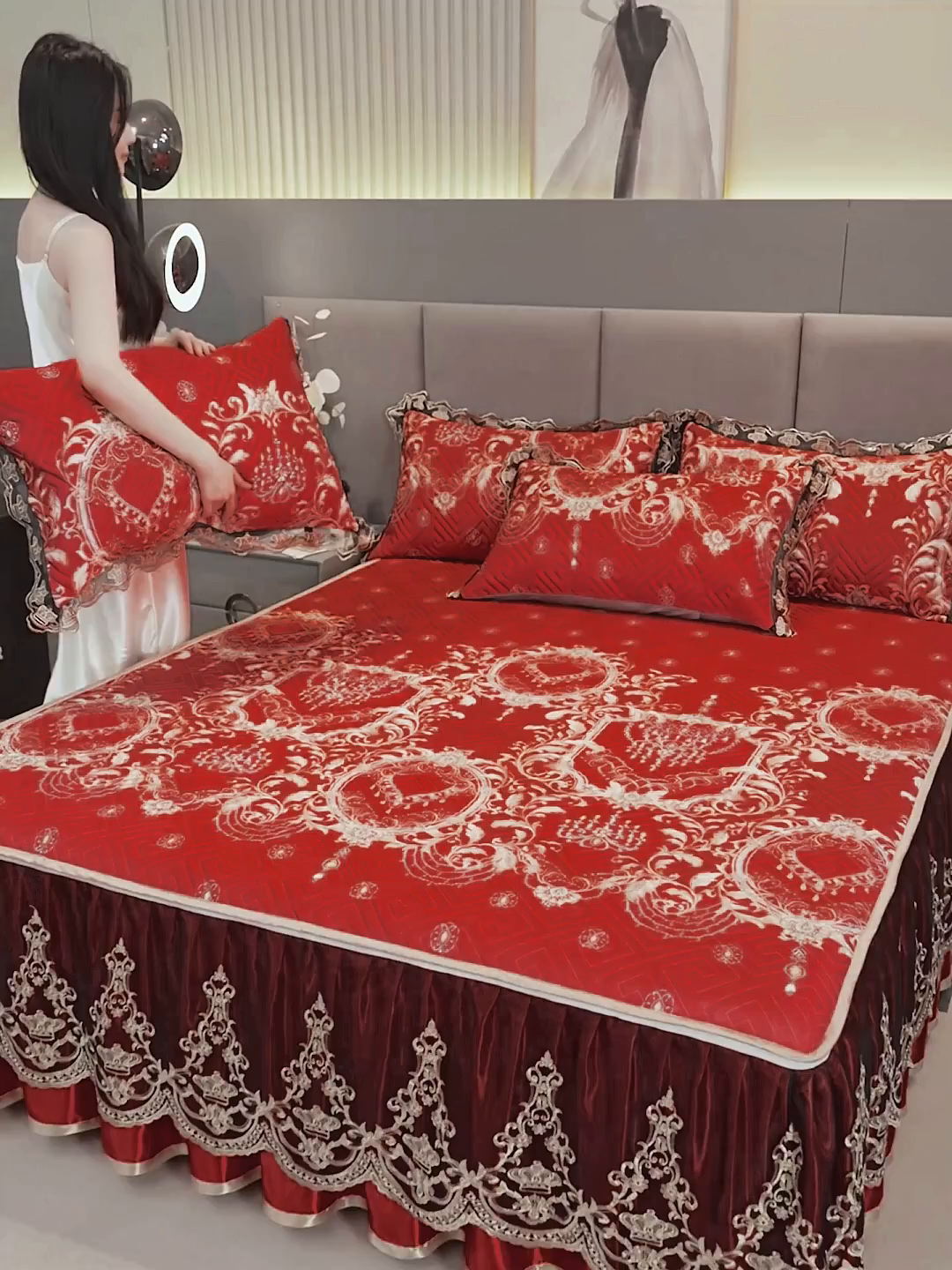 91家纺网 家纺一手货源 找家纺 （总）罗艺轩 2025新款可拆卸床笠式床裙印花冰丝席