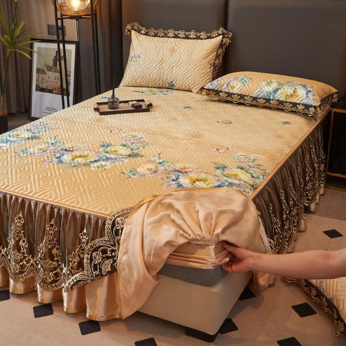 91家纺网 家纺一手货源 找家纺 （总）罗艺轩 2025新款可拆卸床笠式床裙印花冰丝席