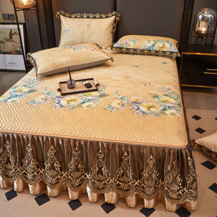 91家纺网 家纺一手货源 找家纺 （总）罗艺轩 2025新款可拆卸床笠式床裙印花冰丝席