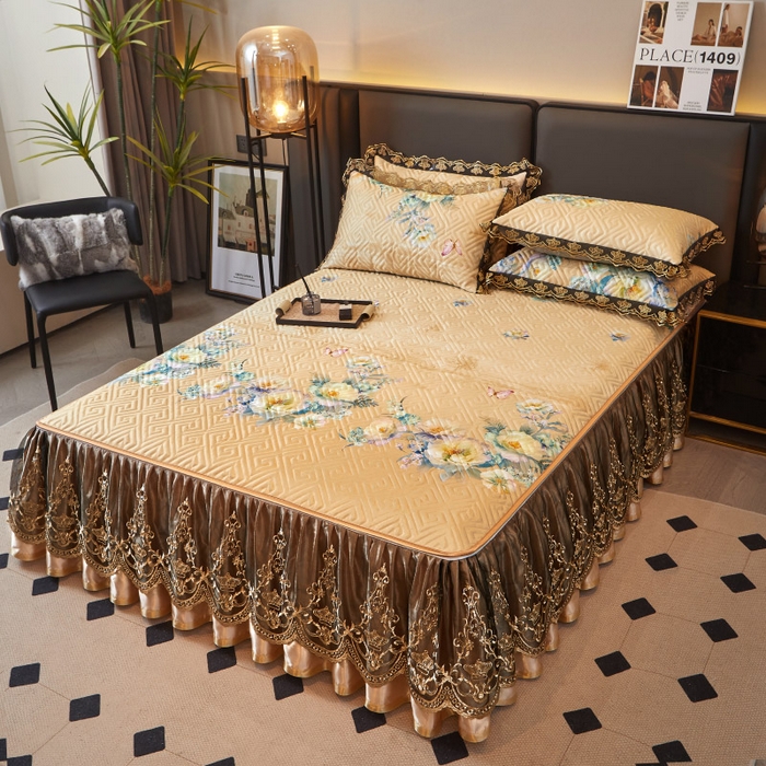 91家纺网 家纺一手货源 找家纺 （总）罗艺轩 2025新款可拆卸床笠式床裙印花冰丝席