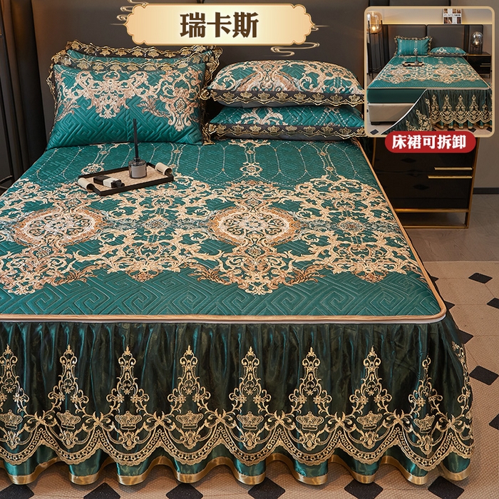 91家纺网 家纺一手货源 找家纺 罗艺轩 2025新款可拆卸床笠式床裙印花冰丝席 瑞卡斯