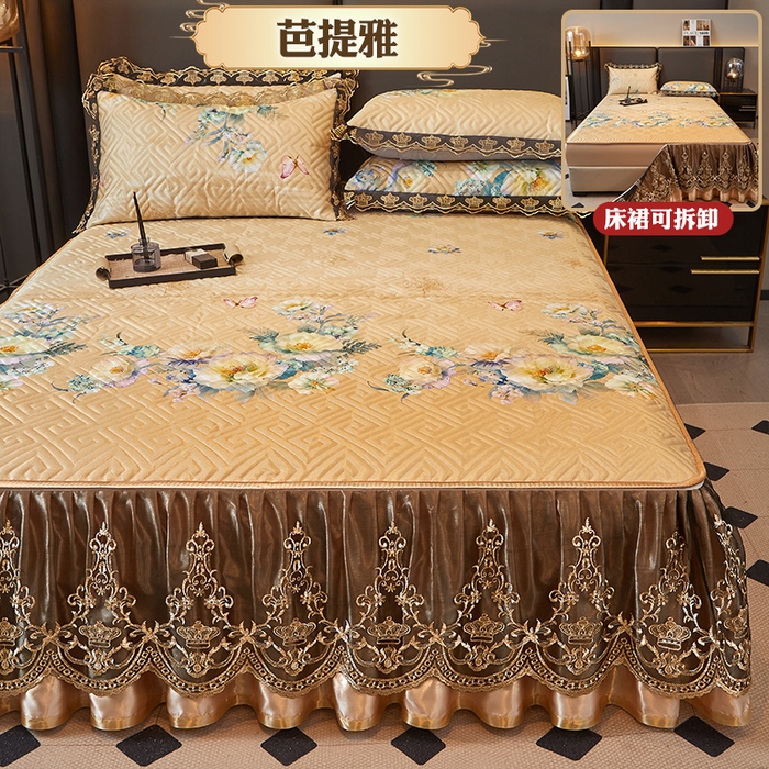 罗艺轩 2025新款可拆卸床笠式床裙印花冰丝席 芭提雅